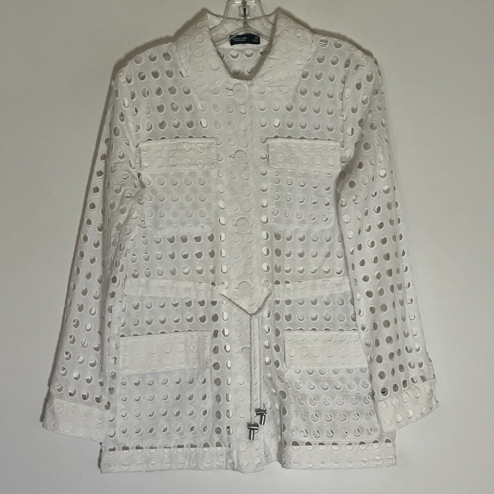 Simply Vera Vera Wang Jacket Womens XS White Button Front Eyelet Tie Waist Beach